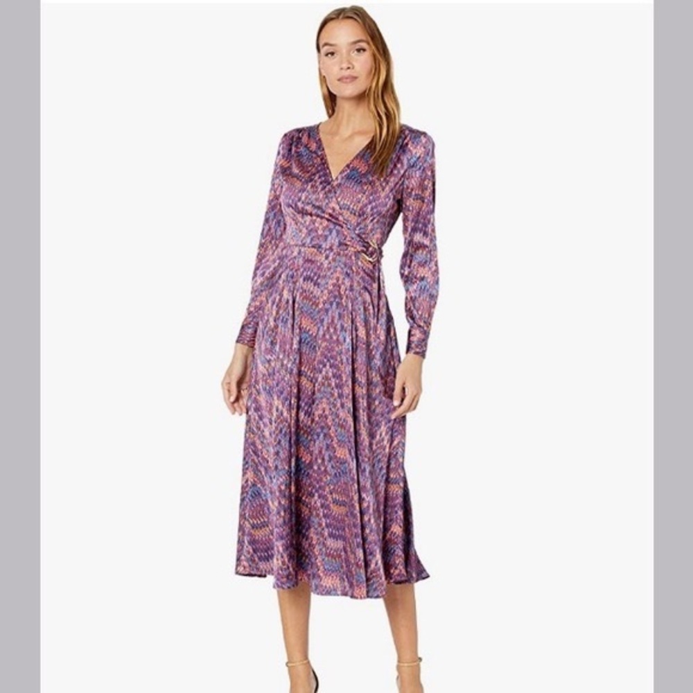 Tahari Authur S. Levine  satin midi Abstract Dress, size 8